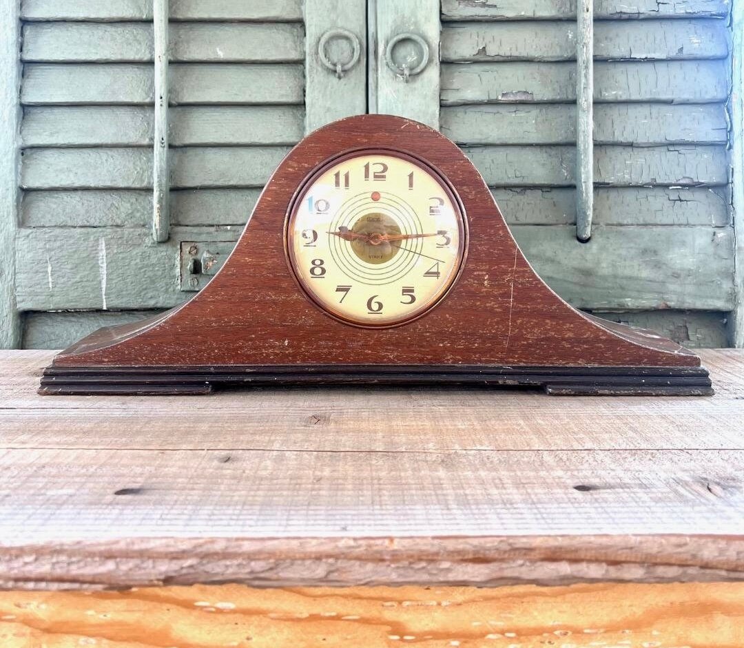 Vintage Wood Telechron Strike Electric Mantel Clock